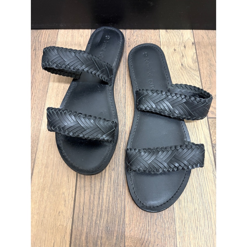 Band‎ of Gypsies Black Woven Braided Leather Slide Sandals Womens 10 Flat Boho